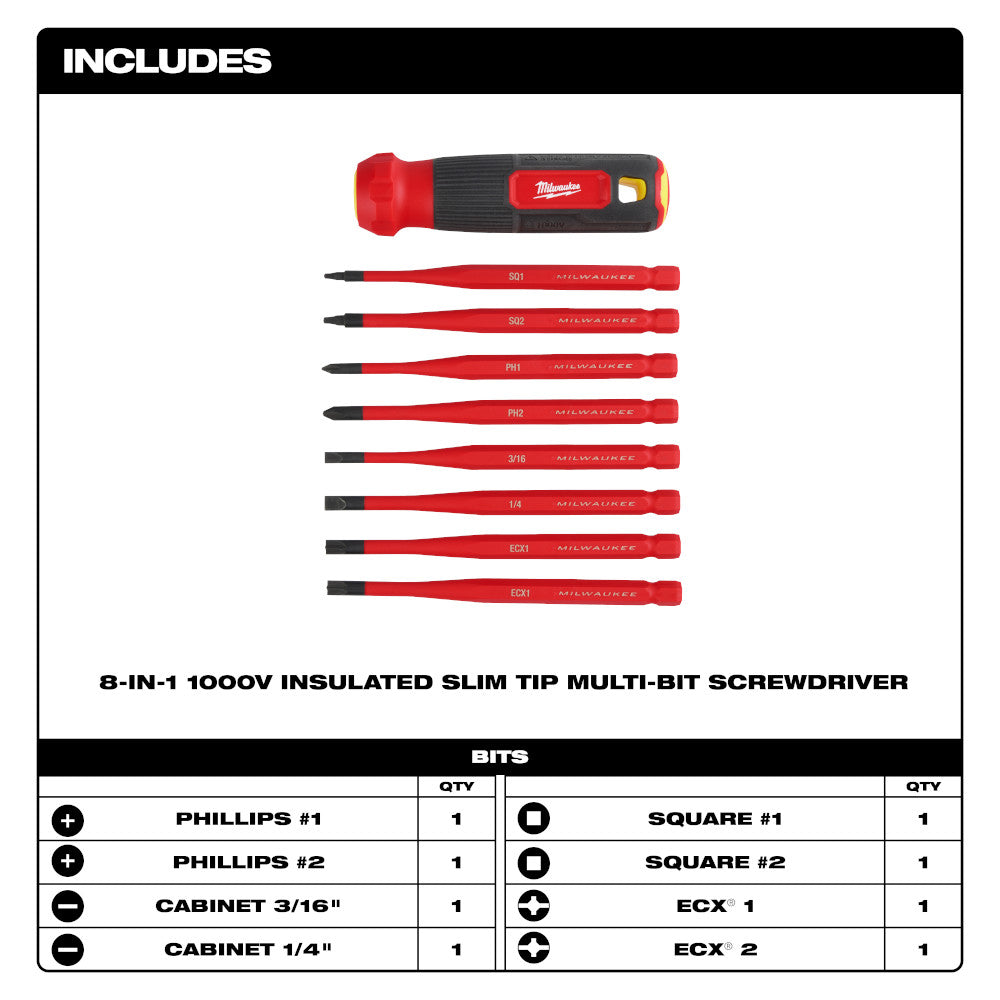 Ensemble de tournevis à embouts multiples isolés à pointe fine 8 en 1 1000 V