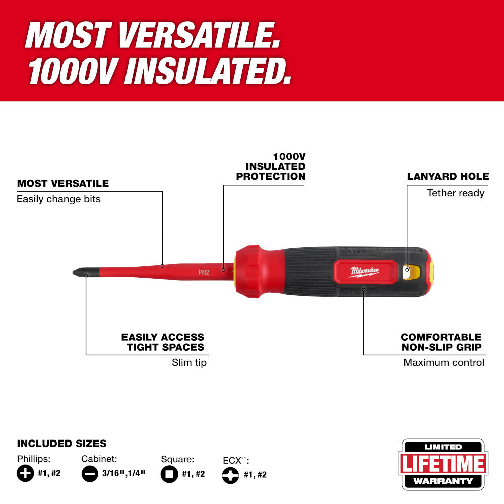 Ensemble de tournevis à embouts multiples isolés à pointe fine 8 en 1 1000 V