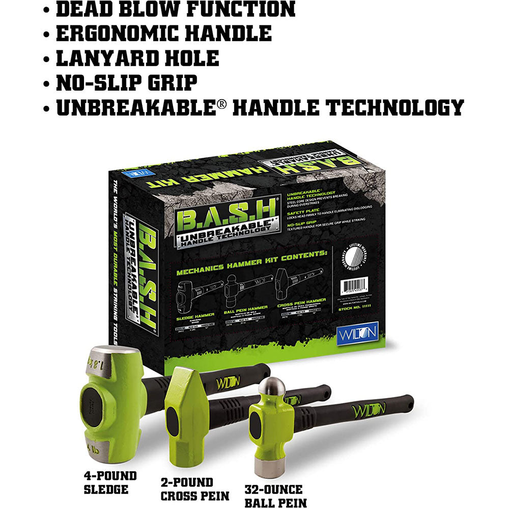 Kit de 3 marteaux de mécanicien avec manches en acier incassables